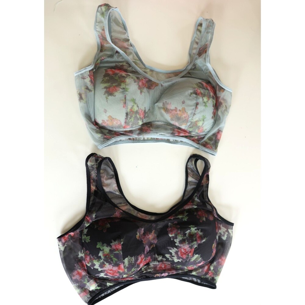 Lot of 2 Women's Mesh Floral Wireless Seamless Bandeau Bralette W/Pads
